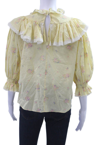 Laurence Bras Women Bohemian Yellow Floral High Neck 3/4 Sleeve Blouse Size S