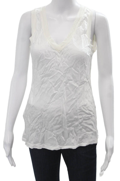 Natacha Women Sleeveless V Neck Silk Viscose Tank White Basic Designer Size S