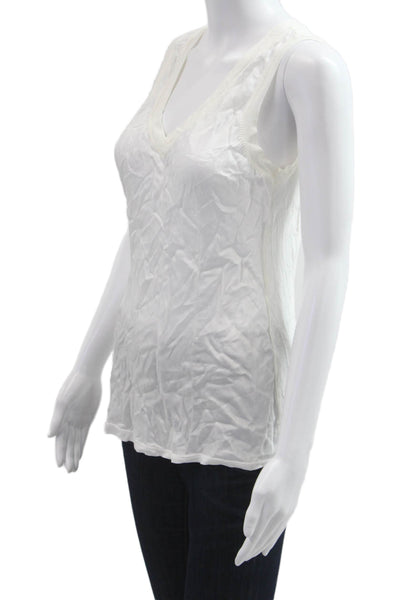 Natacha Women Sleeveless V Neck Silk Viscose Tank White Basic Designer Size S