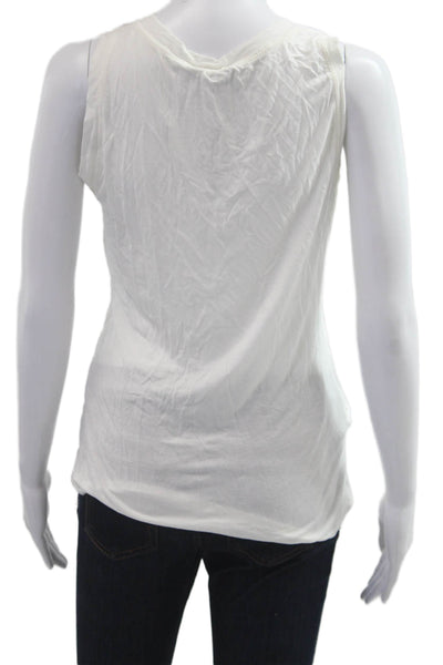 Natacha Women Sleeveless V Neck Silk Viscose Tank White Basic Designer Size S