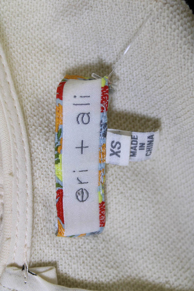Eri + Ali Women Blouse Beige Striped 3/4 Sleeve Round Neck Cotton Size XS