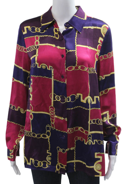 Lord & Taylor Women Purple Silk Collared Button Up Long Sleeve Blouse Size S