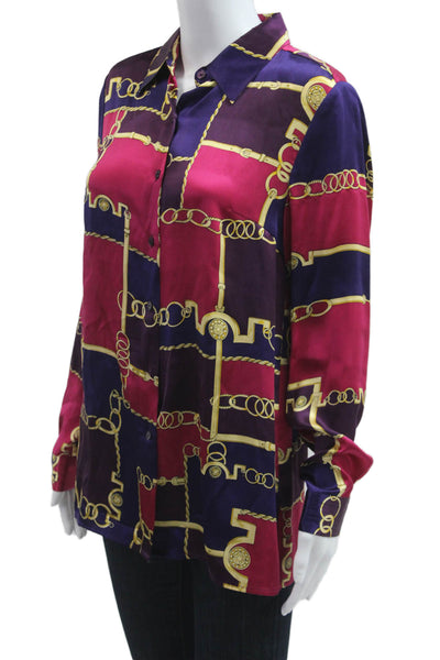 Lord & Taylor Women Purple Silk Collared Button Up Long Sleeve Blouse Size S