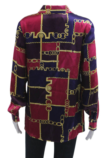 Lord & Taylor Women Purple Silk Collared Button Up Long Sleeve Blouse Size S