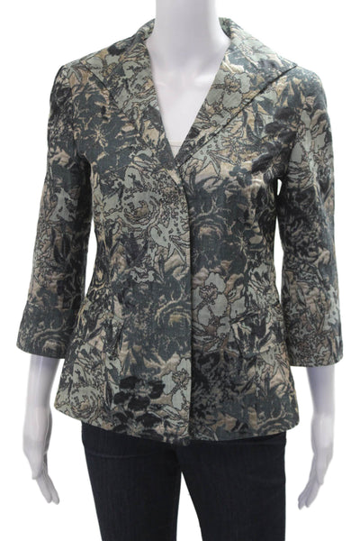 Lafayette 148 New York Women Green Floral 3/4 Sleeve Blazer Size 2