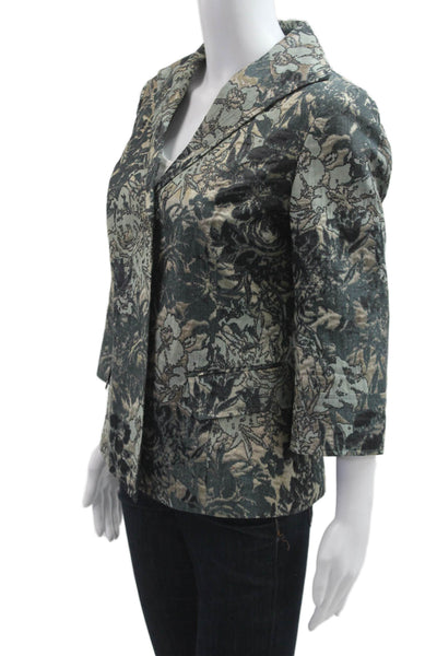 Lafayette 148 New York Women Green Floral 3/4 Sleeve Blazer Size 2
