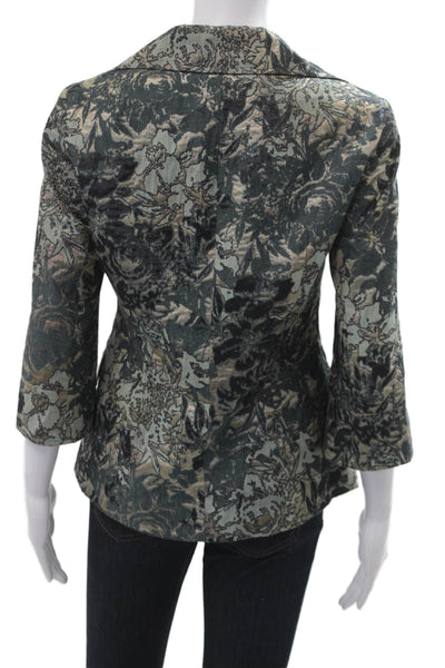 Lafayette 148 New York Women Green Floral 3/4 Sleeve Blazer Size 2