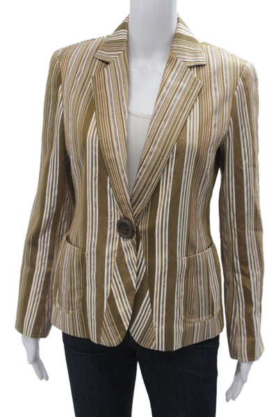 Lafayette 148 New York Womens Beige Blazer Silk Blend Long Sleeve Size 4