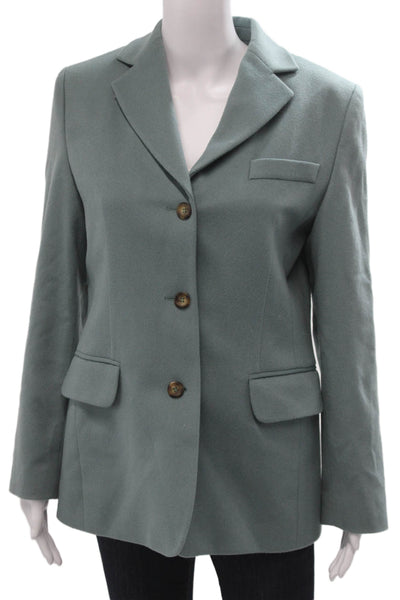 LL Bean Women Classic Green Wool Cashmere Blazer Long Sleeve Size 4