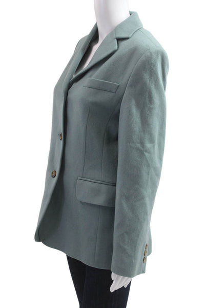 LL Bean Women Classic Green Wool Cashmere Blazer Long Sleeve Size 4