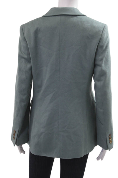 LL Bean Women Classic Green Wool Cashmere Blazer Long Sleeve Size 4