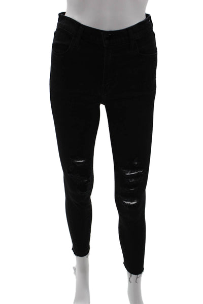J Brand Women Skinny Ankle Jeans Black High Rise Button Size 27