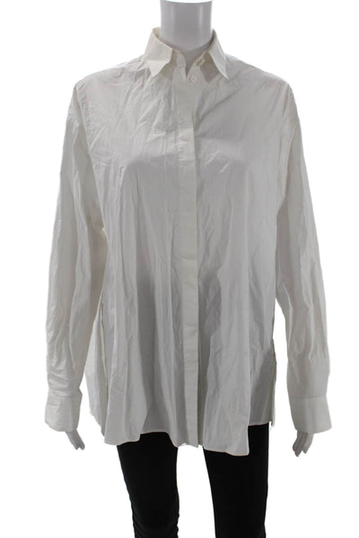 Juun-J Women White Collared Button-Up Long Sleeve Basic Top Size 34 Petite