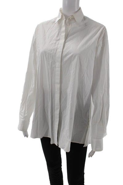 Juun-J Women White Collared Button-Up Long Sleeve Basic Top Size 34 Petite