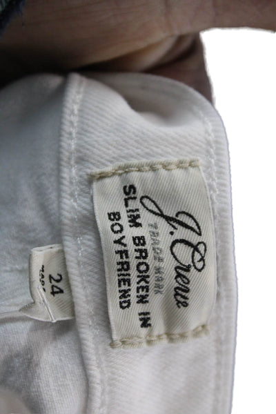 J Crew Women White Cropped Boyfriend Jeans Button Fly Size 24