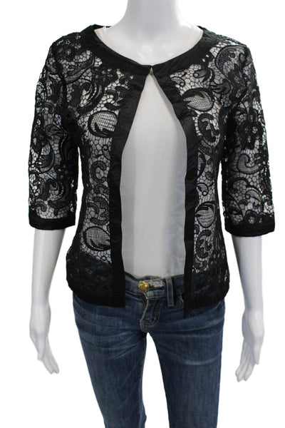 Courage.b Womens Bohemian Floral Black Blouse Round Neck 3/4 Sleeve Size M