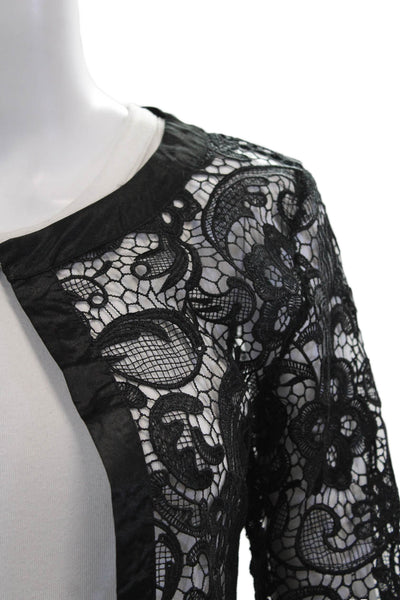 Courage.b Womens Bohemian Floral Black Blouse Round Neck 3/4 Sleeve Size M