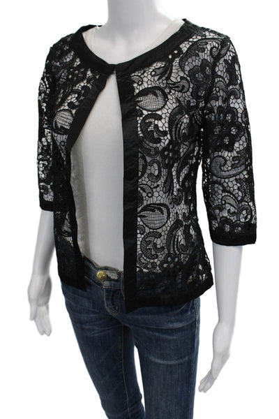 Courage.b Womens Bohemian Floral Black Blouse Round Neck 3/4 Sleeve Size M
