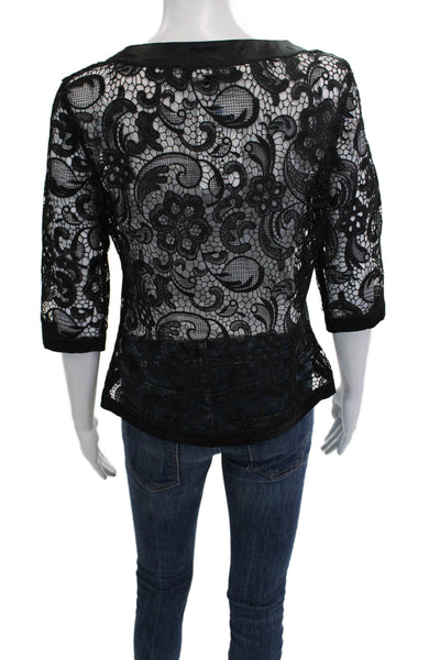 Courage.b Womens Bohemian Floral Black Blouse Round Neck 3/4 Sleeve Size M
