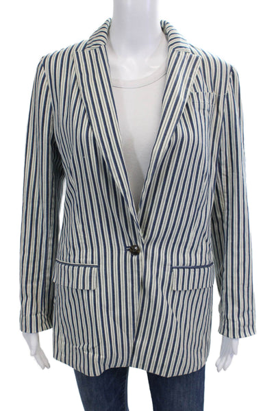 J Crew Women Striped Collared Button Blazer Long Sleeve Blue Size 4