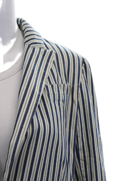 J Crew Women Striped Collared Button Blazer Long Sleeve Blue Size 4
