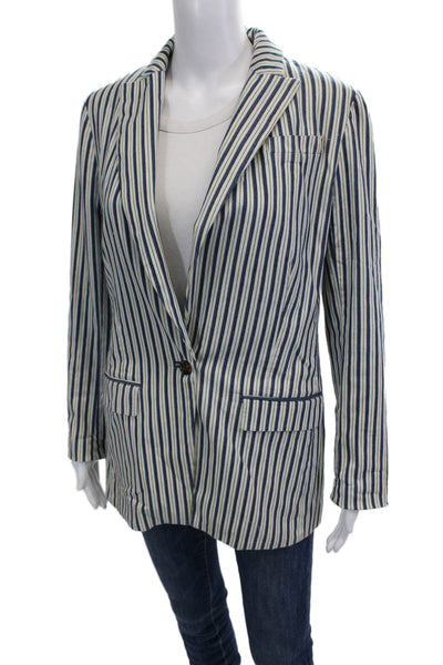 J Crew Women Striped Collared Button Blazer Long Sleeve Blue Size 4