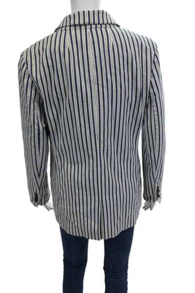 J Crew Women Striped Collared Button Blazer Long Sleeve Blue Size 4