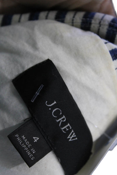 J Crew Women Striped Collared Button Blazer Long Sleeve Blue Size 4