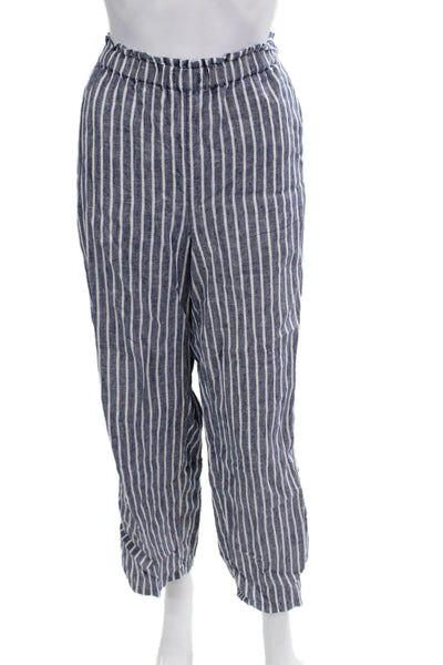 J Crew Womens Dark Blue Striped Linen Cropped Pants Size M