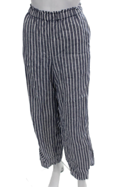 J Crew Womens Dark Blue Striped Linen Cropped Pants Size M