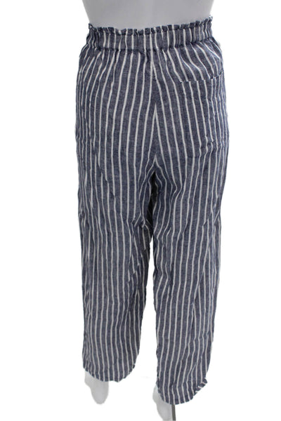 J Crew Womens Dark Blue Striped Linen Cropped Pants Size M