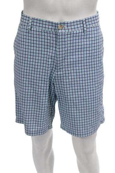 Peter Millar Mens Blue Check Chino Shorts Size 34