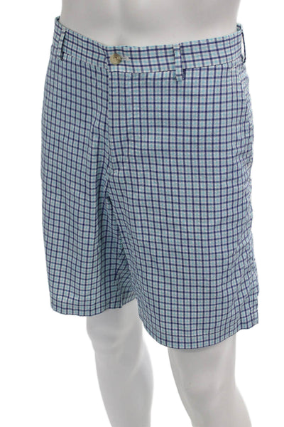 Peter Millar Mens Blue Check Chino Shorts Size 34