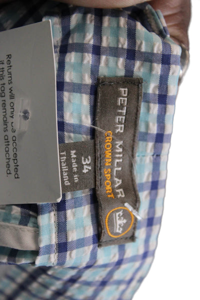 Peter Millar Mens Blue Check Chino Shorts Size 34