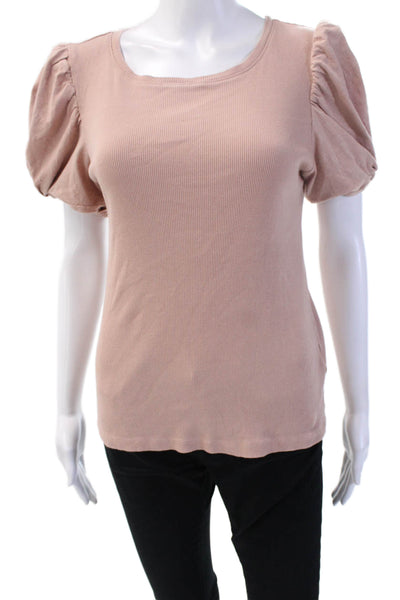 1.State Womens Beige Basic T-Shirt 100% Cotton Short Sleeve Round Neck Size M