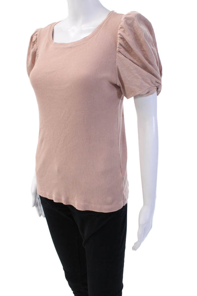 1.State Womens Beige Basic T-Shirt 100% Cotton Short Sleeve Round Neck Size M
