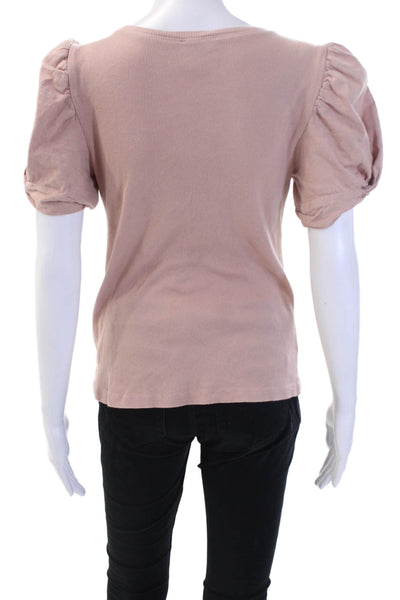 1.State Womens Beige Basic T-Shirt 100% Cotton Short Sleeve Round Neck Size M