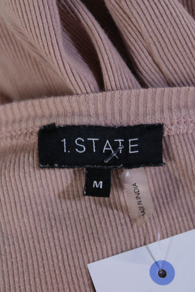 1.State Womens Beige Basic T-Shirt 100% Cotton Short Sleeve Round Neck Size M