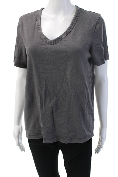 Universal Thread Women Basic Dark Gray Cotton VNeck Short Sleeve T-Shirt Size M