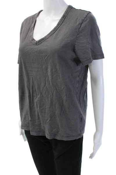 Universal Thread Women Basic Dark Gray Cotton VNeck Short Sleeve T-Shirt Size M