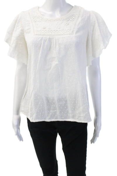 Solitaire Womens Bohemian Polka Dot Cotton Crew Neck Short Sleeve Blouse Size M