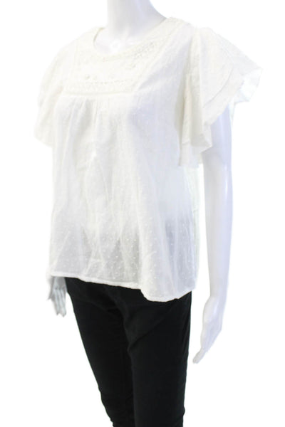 Solitaire Womens Bohemian Polka Dot Cotton Crew Neck Short Sleeve Blouse Size M