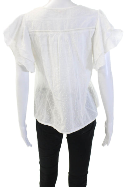 Solitaire Womens Bohemian Polka Dot Cotton Crew Neck Short Sleeve Blouse Size M