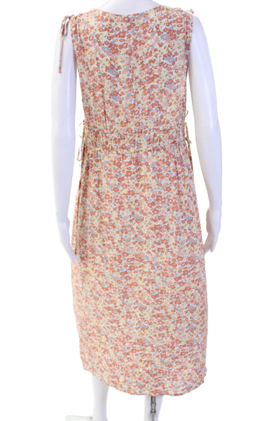 Rails Women Sundress Orange Floral V-Neck Sleeveless Drawstring Mid-Calf Size M