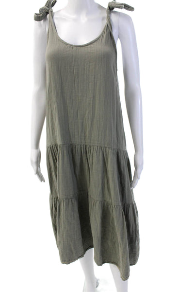 Lilla P Women Sundress Green Cotton Tie Waist Mid-Calf Sleeveless Size XS