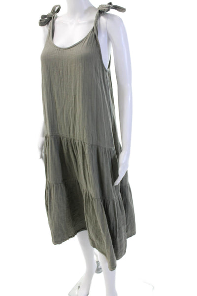 Lilla P Women Sundress Green Cotton Tie Waist Mid-Calf Sleeveless Size XS