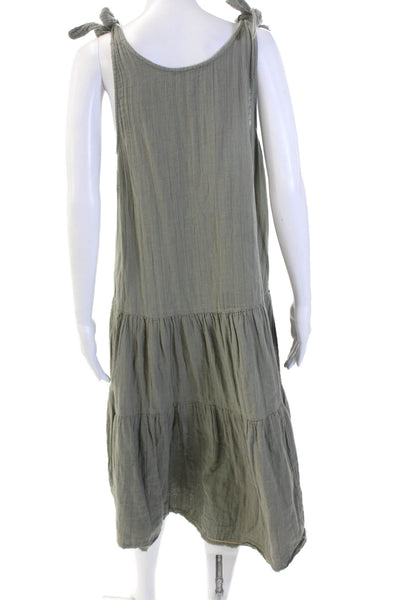 Lilla P Women Sundress Green Cotton Tie Waist Mid-Calf Sleeveless Size XS