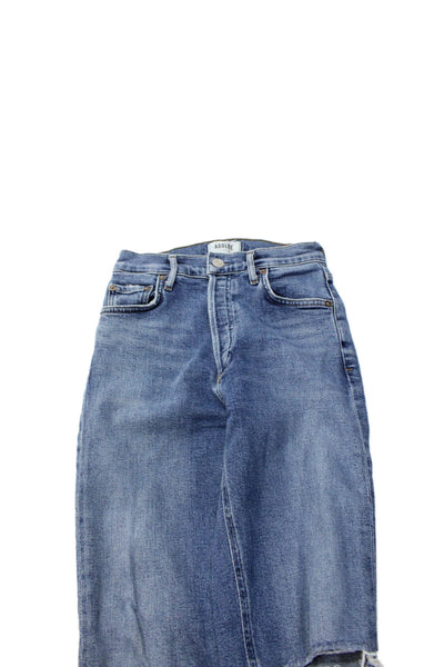 Agolde Womens Cropped Straight Jeans Blue Mid Rise Button Size 23