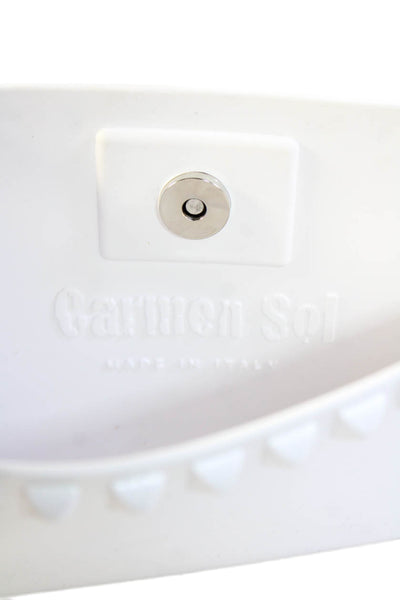 Carmen Sol Womens Studded Trim Large Clutch Handbag White