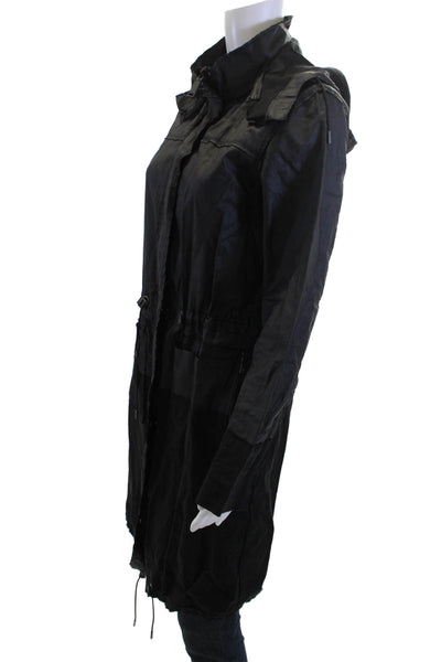 Elie Tahari Women Anorak Raincoat Black High Neck Drawstring Linen Blend Size S